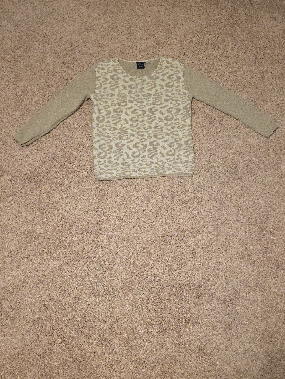 Women's Leopard Print Crewneck Sweater in Beige